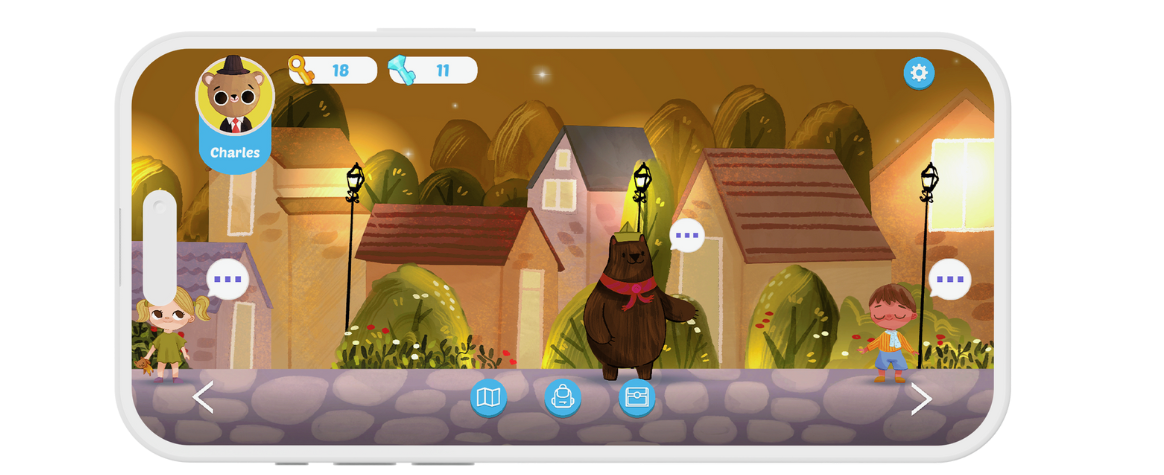 A twilight village scene with lantern-lit houses and animals chatting on cobbled streets.